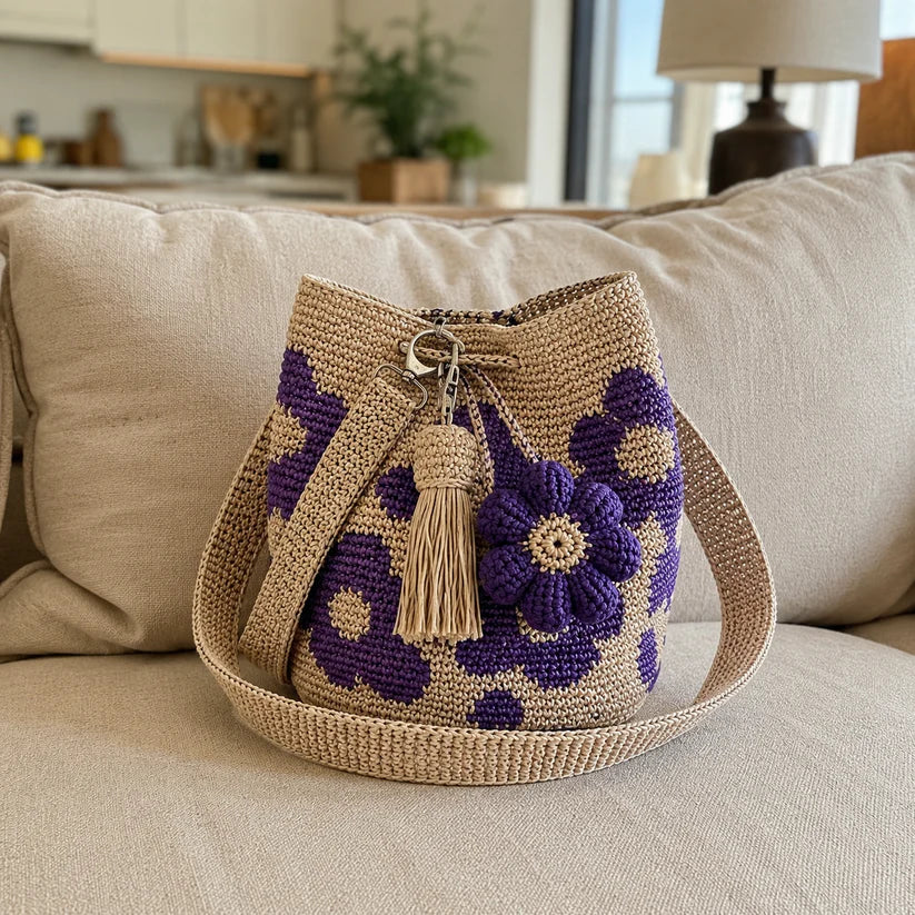 Bolso de crochet con flores