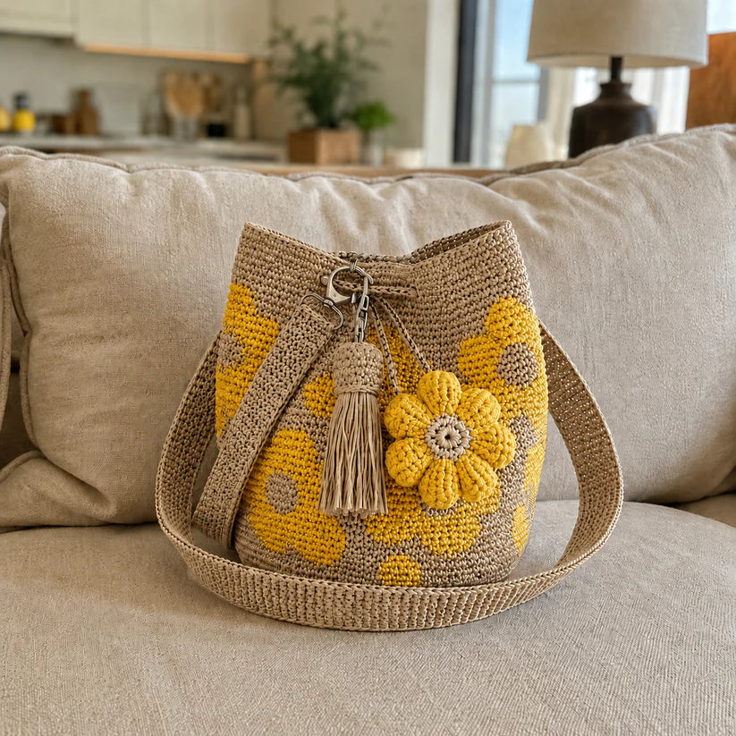 Bolso de crochet con flores