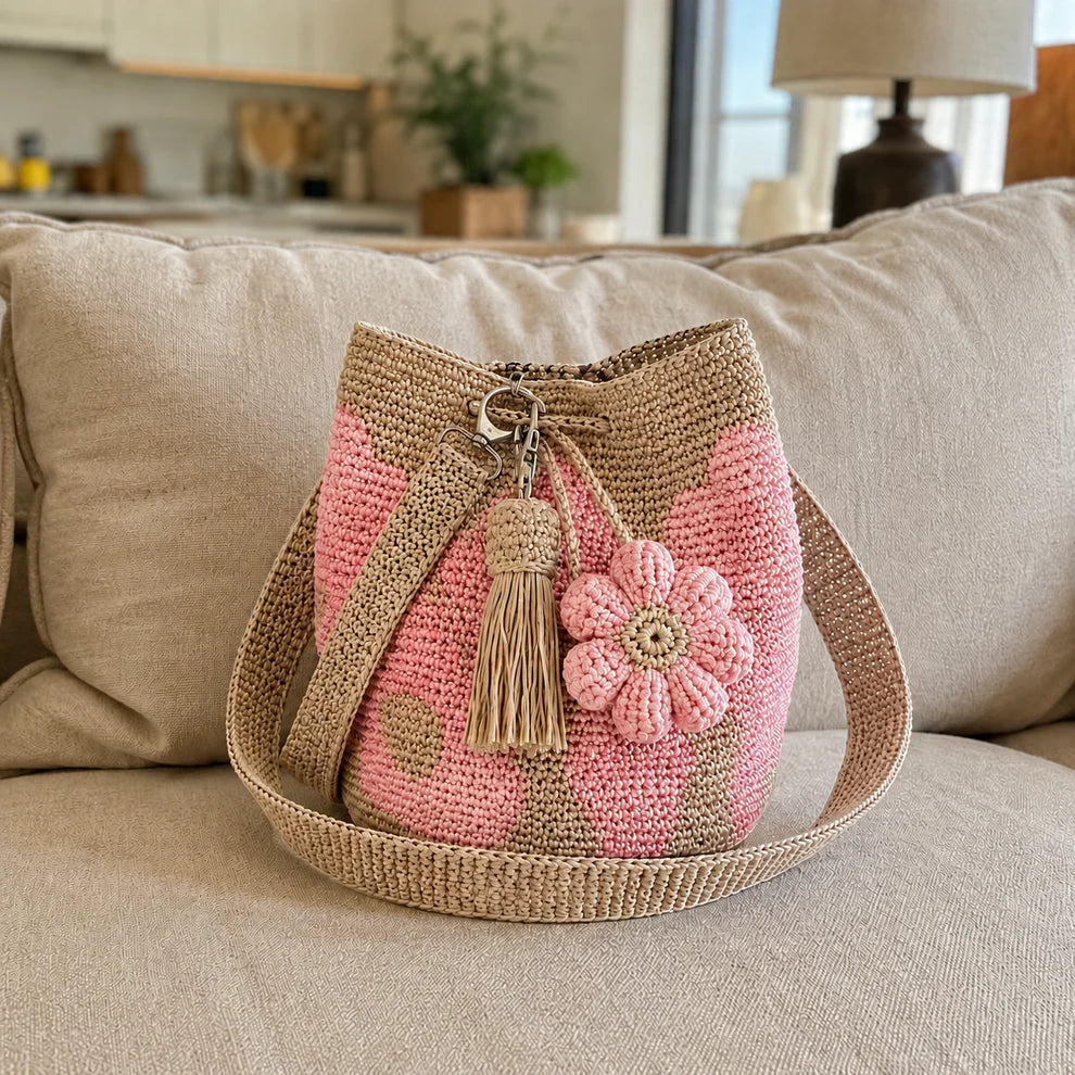 Bolso de crochet con flores